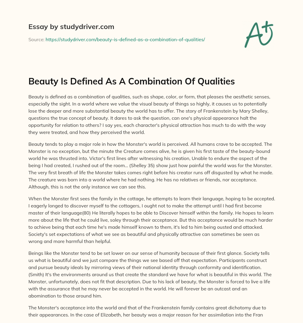 Beauty is Defined as a Combination of Qualities essay