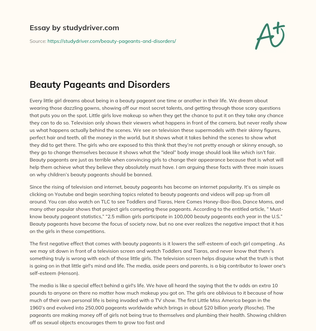 Beauty Pageants and Disorders essay
