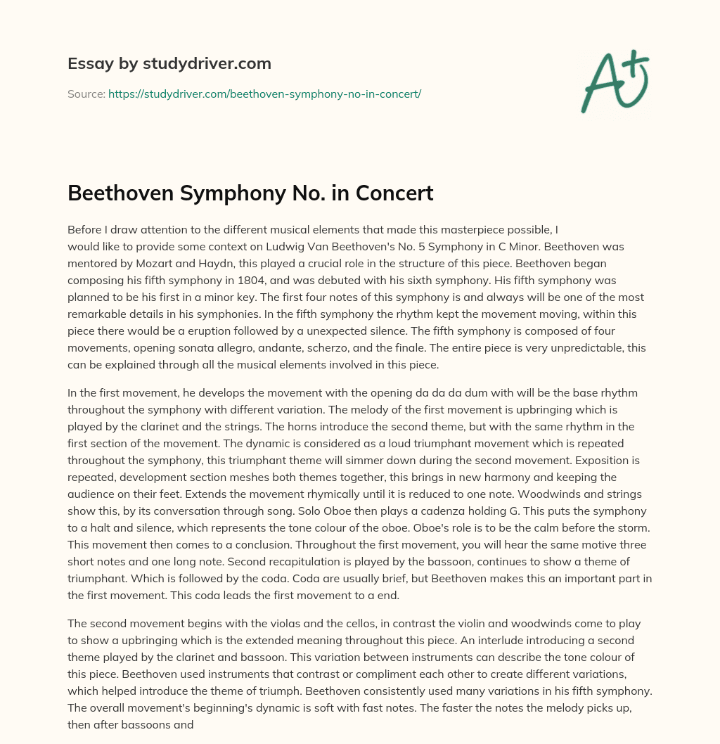 Beethoven Symphony No. in Concert essay