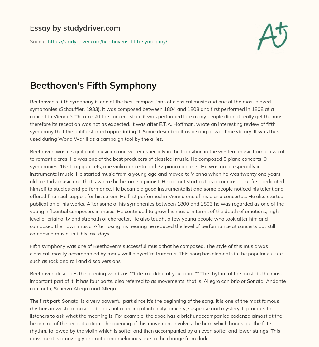 Beethoven’s Fifth Symphony essay