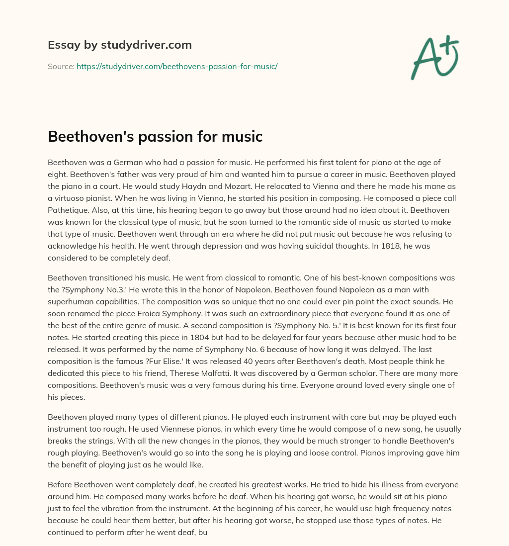 Beethoven’s Passion for Music essay