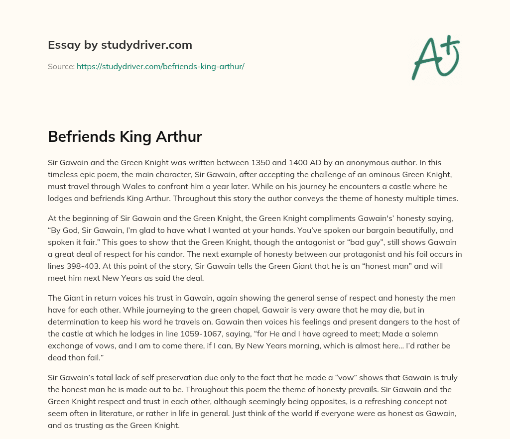Befriends King Arthur essay