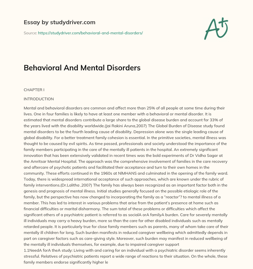 Behavioral and Mental Disorders essay