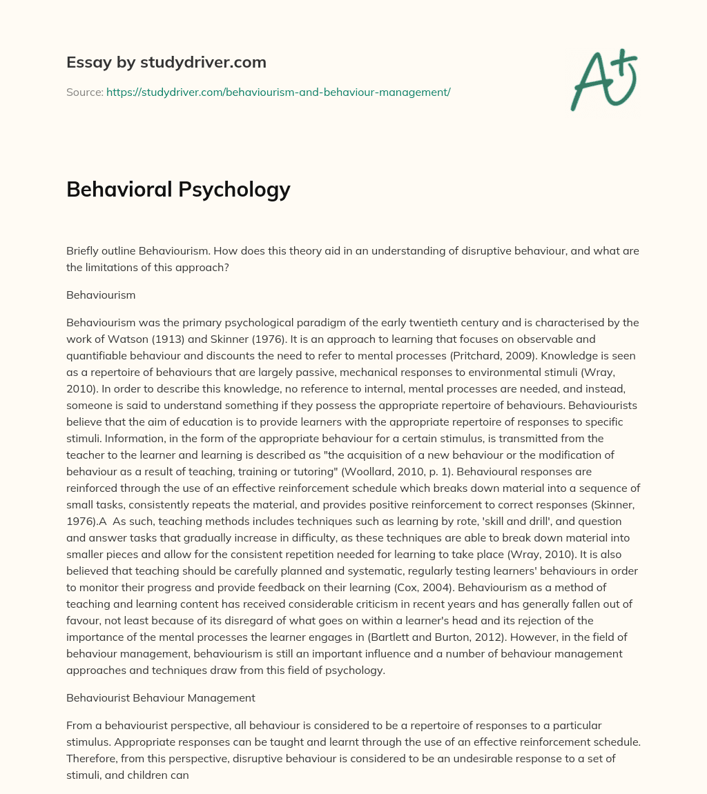 behavior in psychology essay