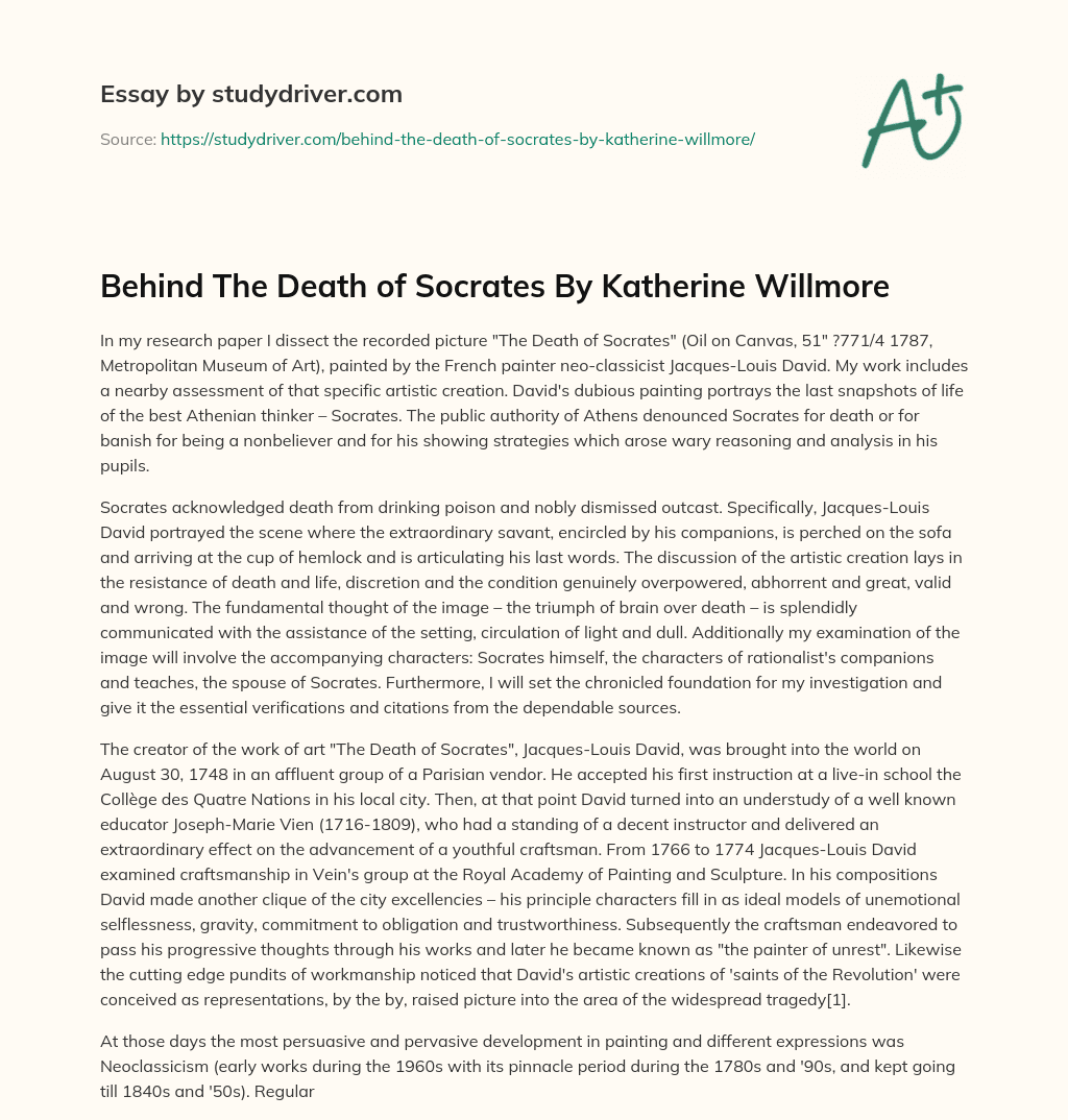 Behind the Death of Socrates by Katherine Willmore essay
