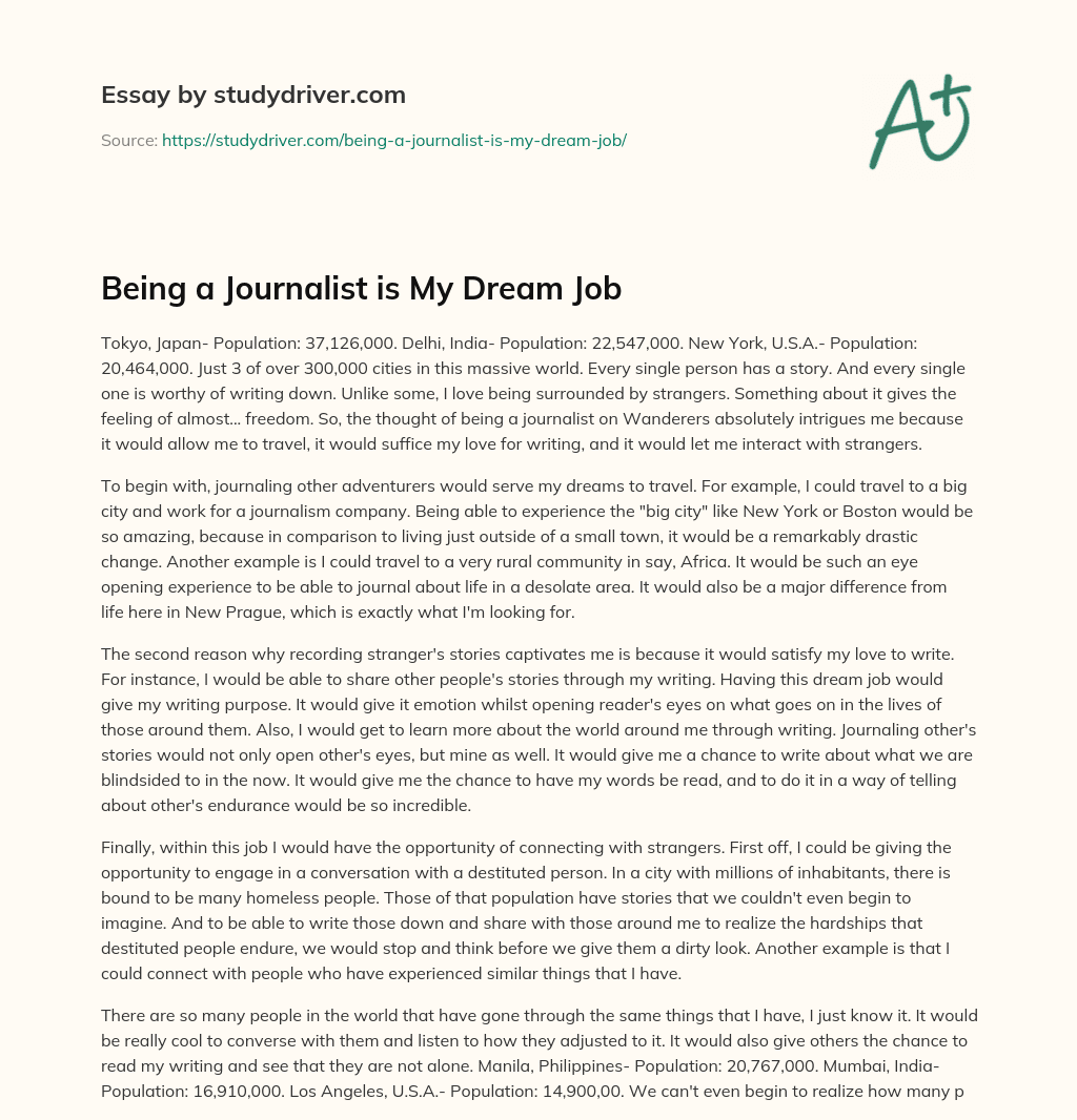 Being a Journalist is my Dream Job essay
