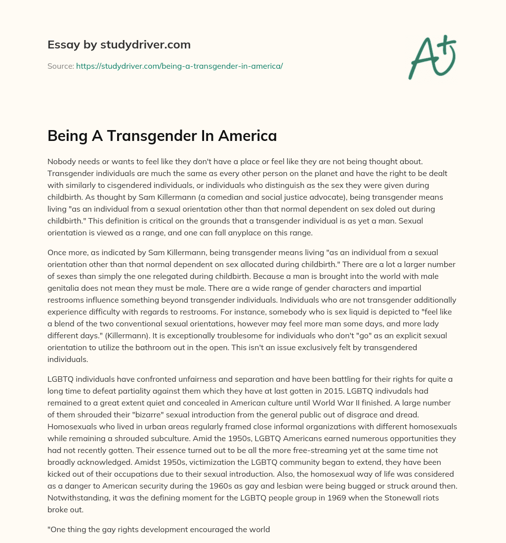 Being a Transgender in America essay