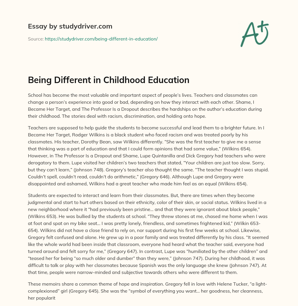 Being Different in  Childhood Education essay