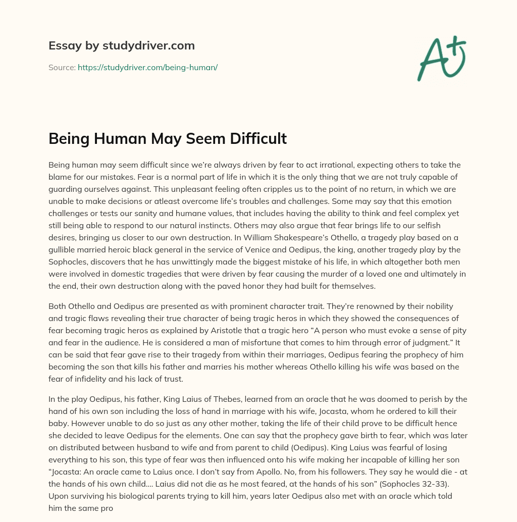 Being Human May Seem Difficult essay