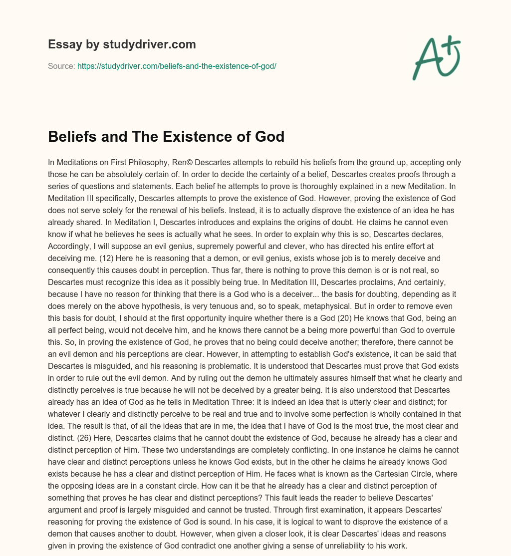 Beliefs and the Existence of God essay
