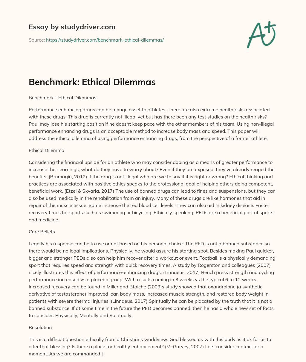 Benchmark: Ethical Dilemmas essay