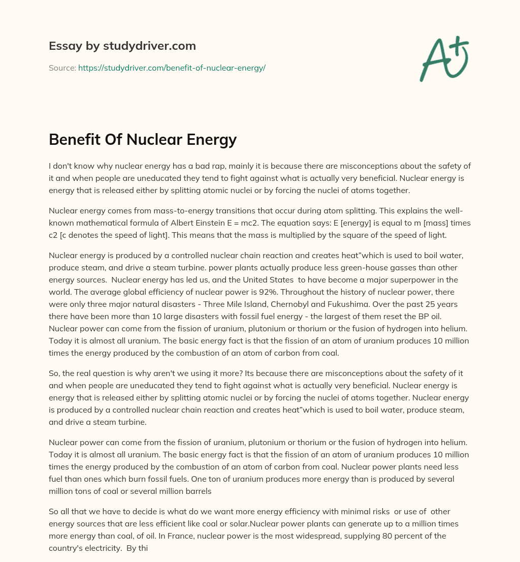 Benefit of Nuclear Energy essay
