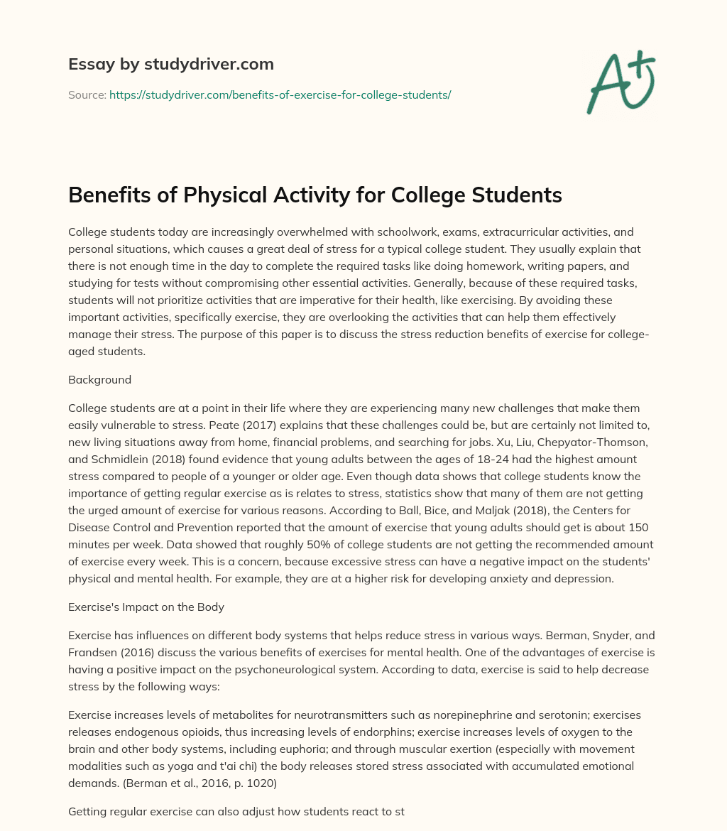 Benefits of Physical Activity for College Students essay