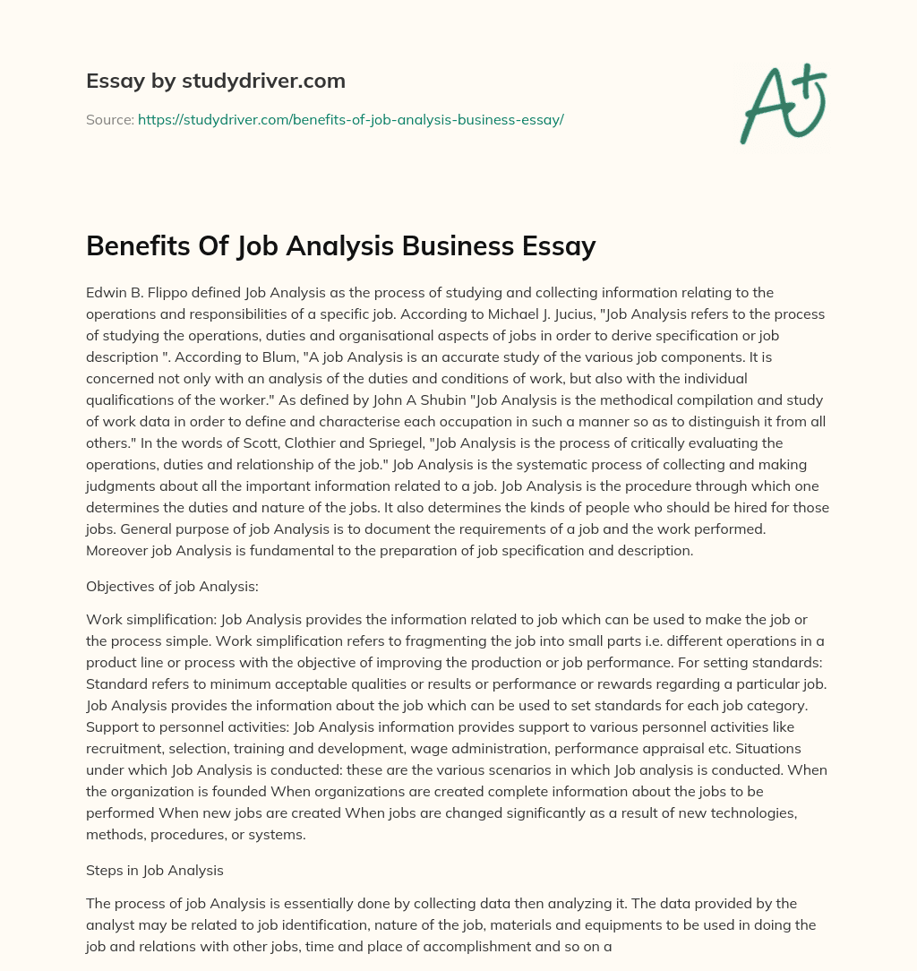 Benefits of Job Analysis Business Essay essay