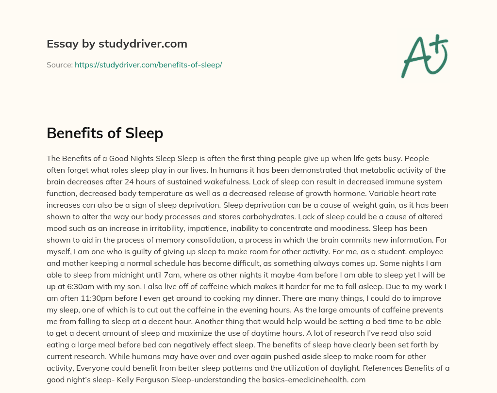 Benefits of Sleep essay