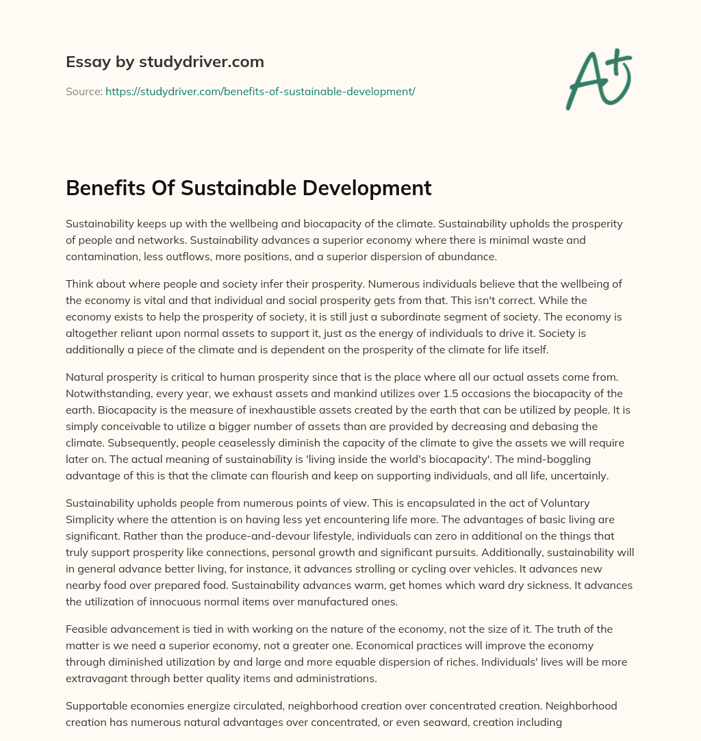 Benefits of Sustainable Development essay