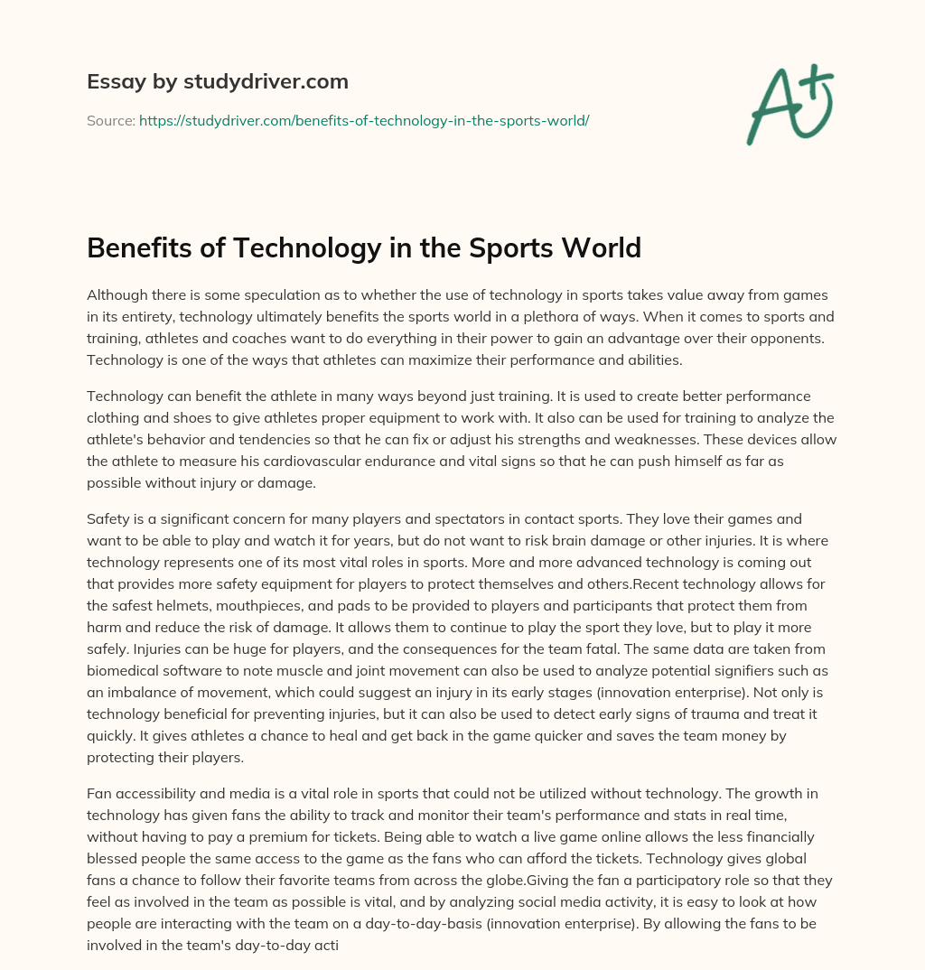 Benefits of Technology in the Sports World essay