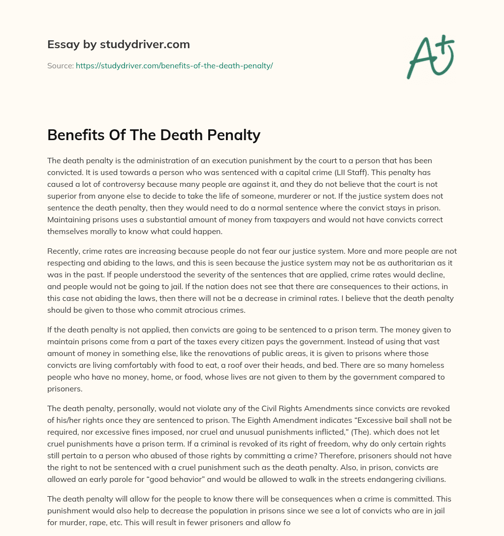 Benefits of the Death Penalty essay
