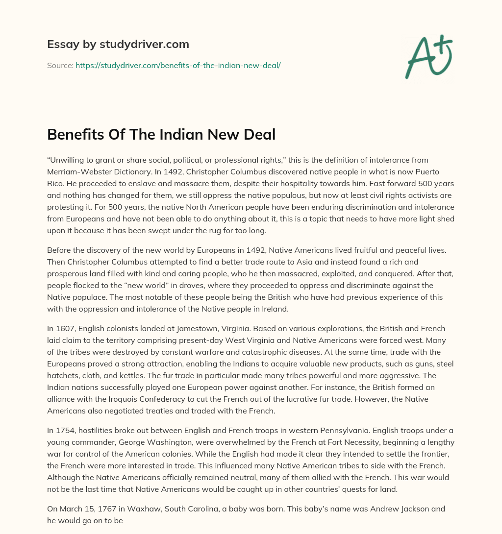 Benefits of the Indian New Deal essay