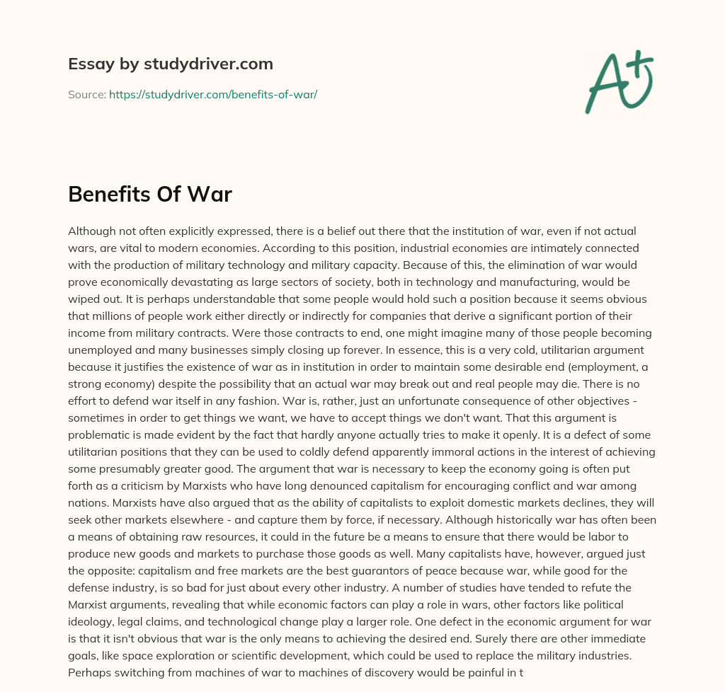 Benefits of War essay