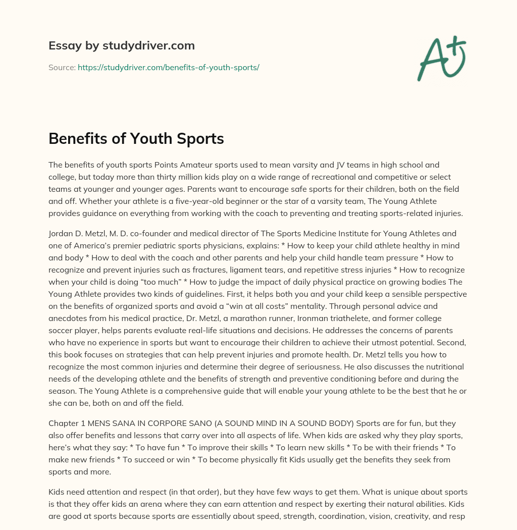 Benefits of Youth Sports essay
