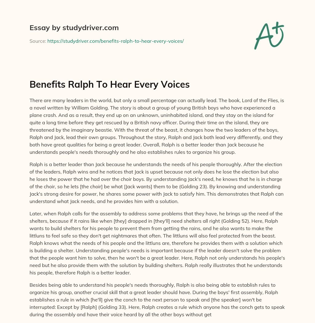 Benefits Ralph to Hear Every Voices essay