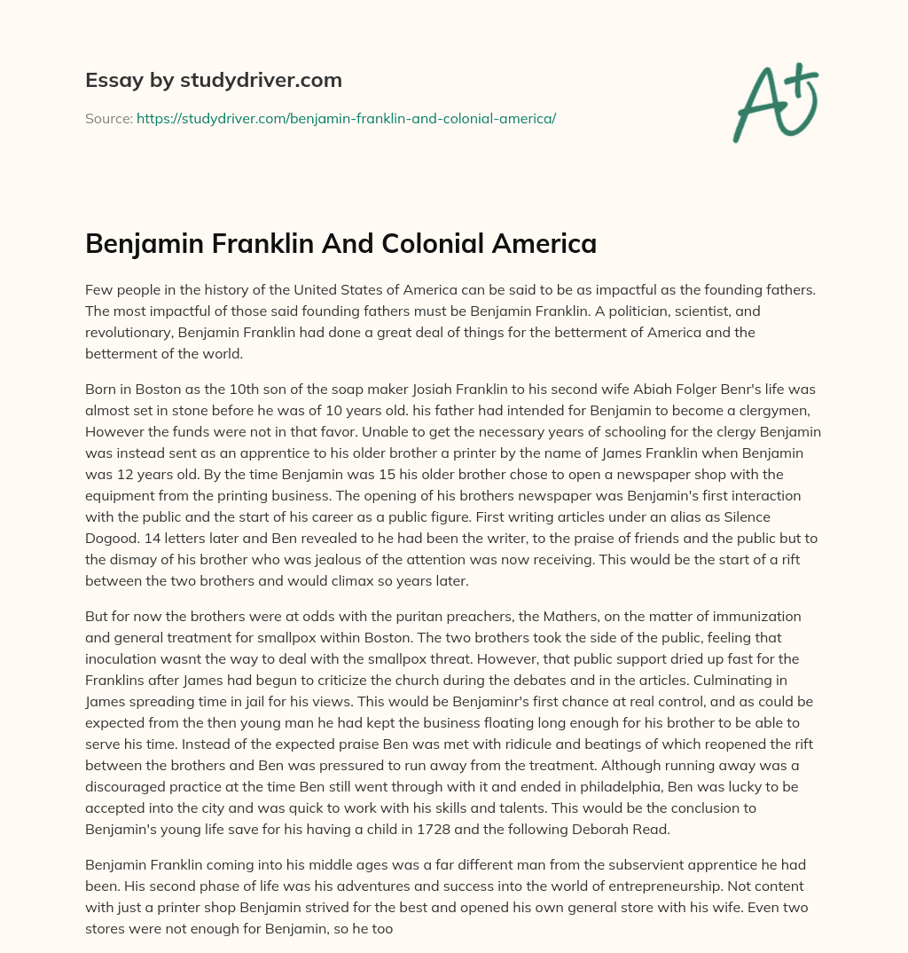 Benjamin Franklin and Colonial America essay