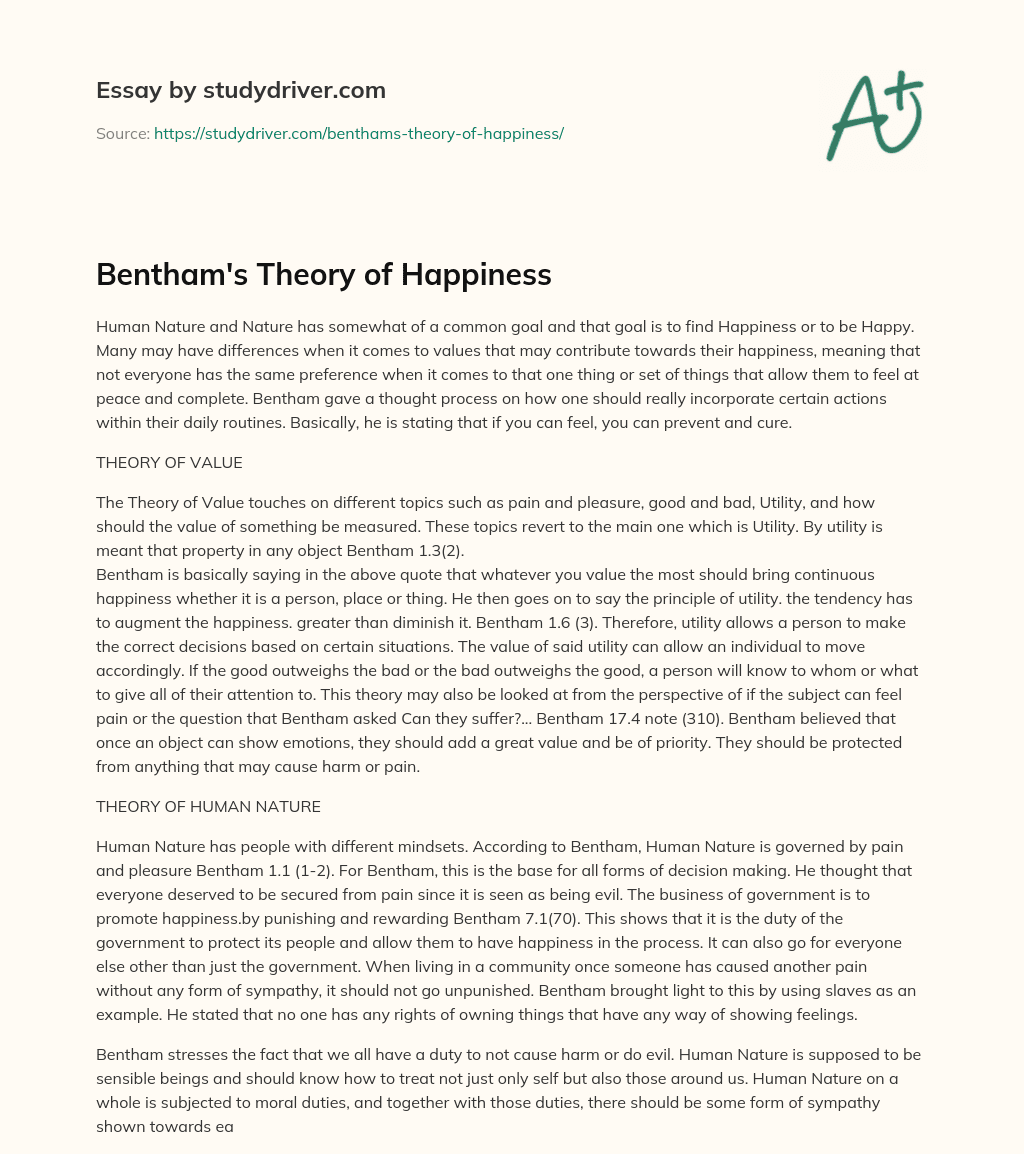 Bentham’s Theory of Happiness essay