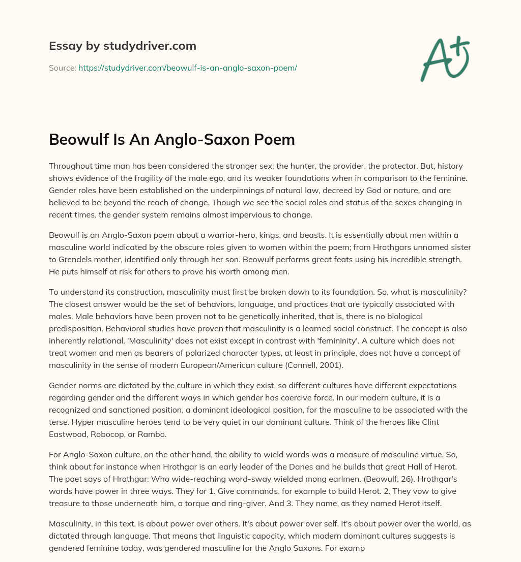 Beowulf is an Anglo-Saxon Poem essay
