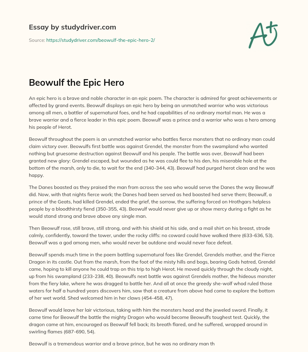 Beowulf the Epic Hero essay