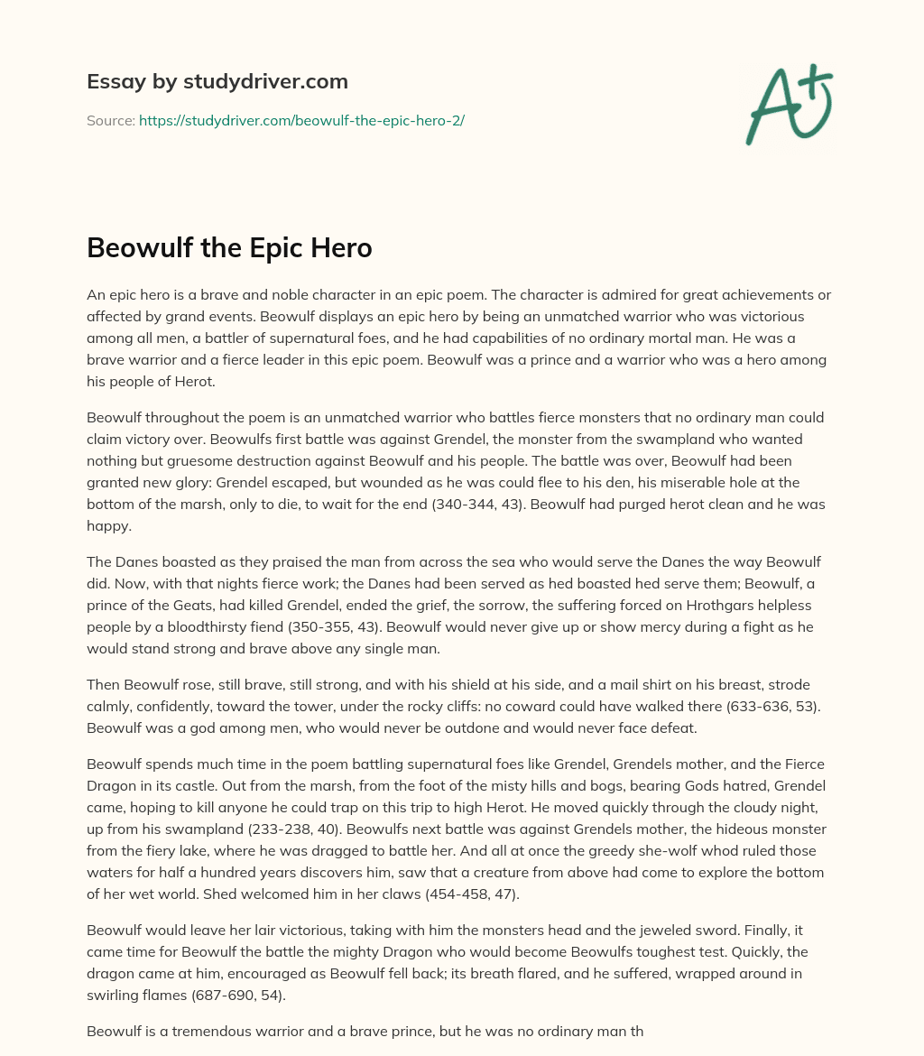 Beowulf The Epic Hero Free Essay Example StudyDriver