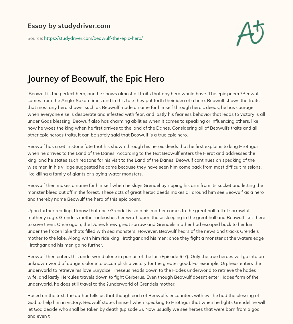 Journey of Beowulf, the Epic Hero essay