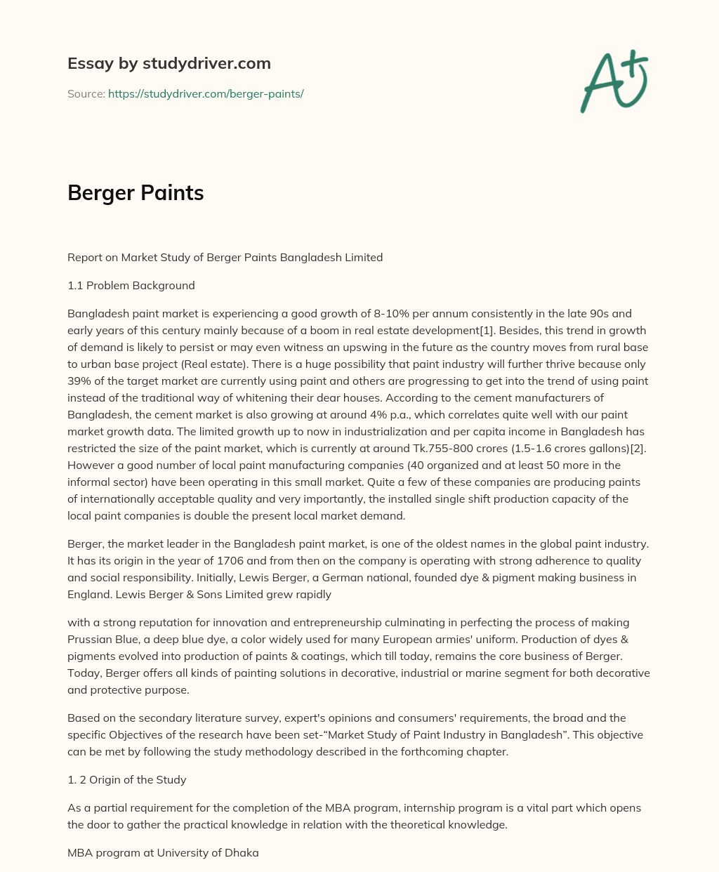 Berger Paints essay
