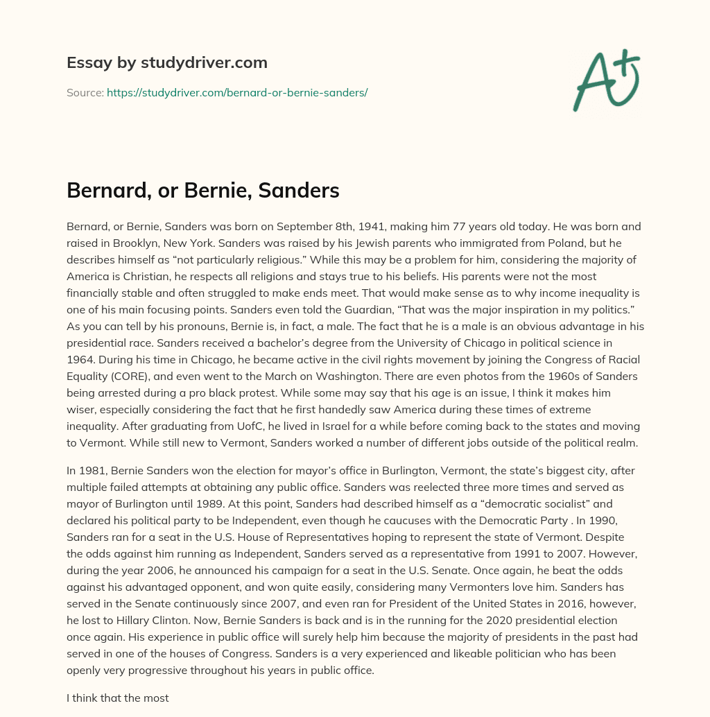 Bernard, or Bernie, Sanders essay
