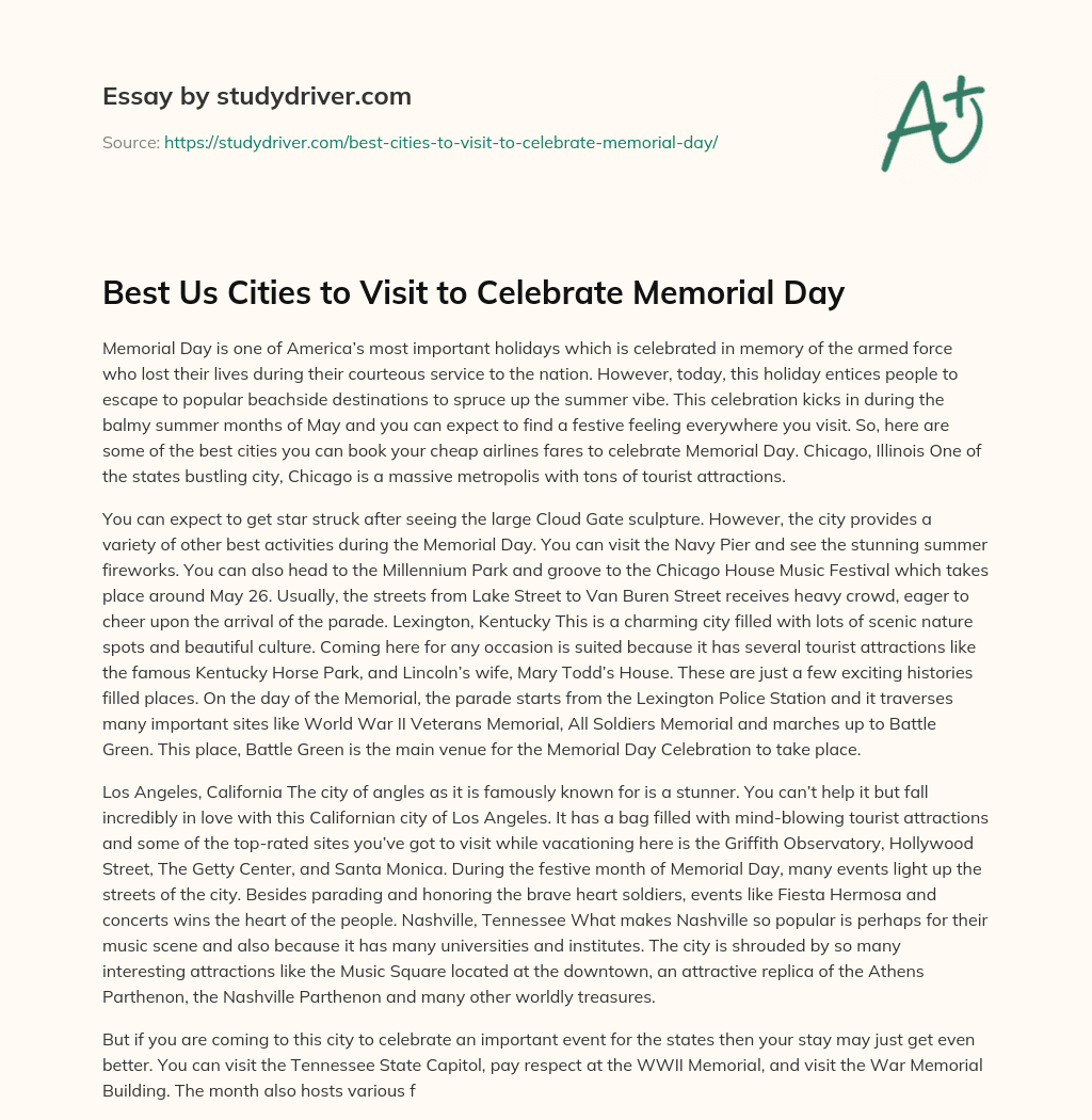Best Us Cities to Visit to Celebrate Memorial Day  essay