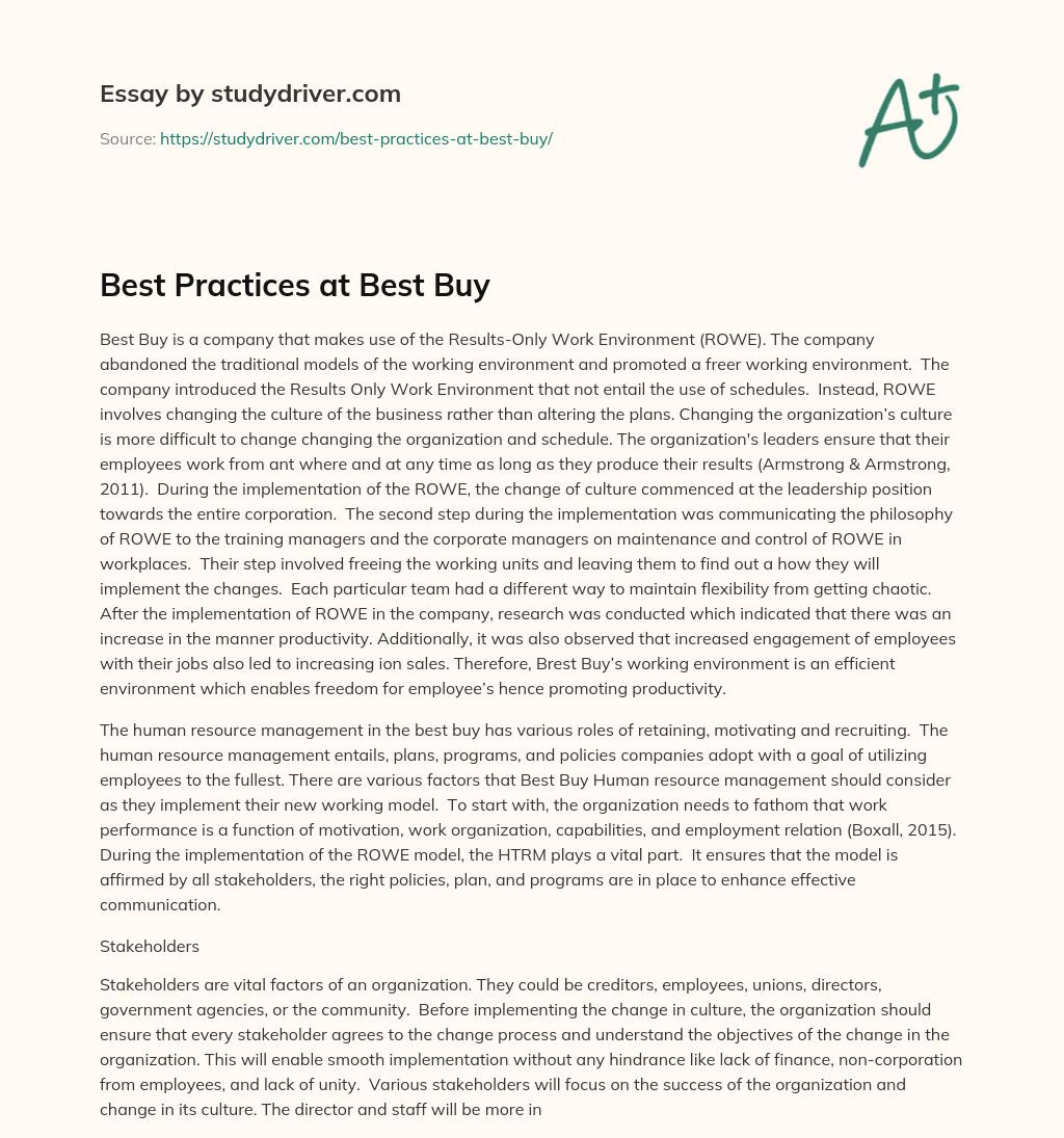 Best Practices at Best Buy essay