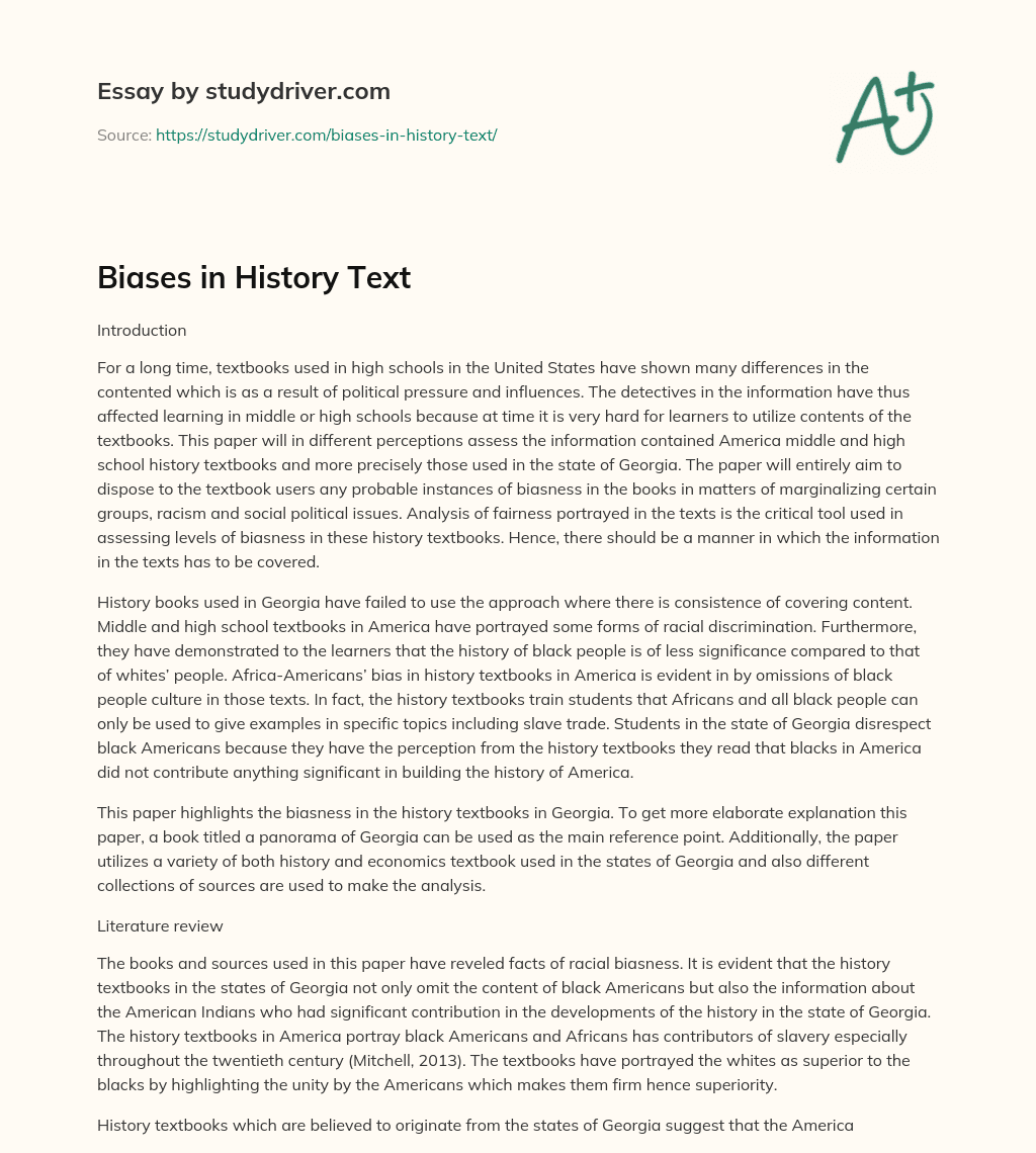 Biases in History Text essay