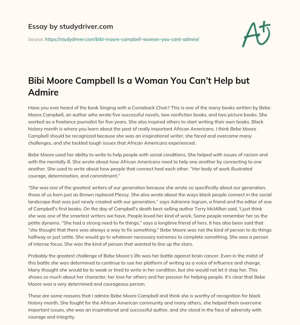 Bibi Moore Campbell is a Woman you Can’t Help but Admire essay