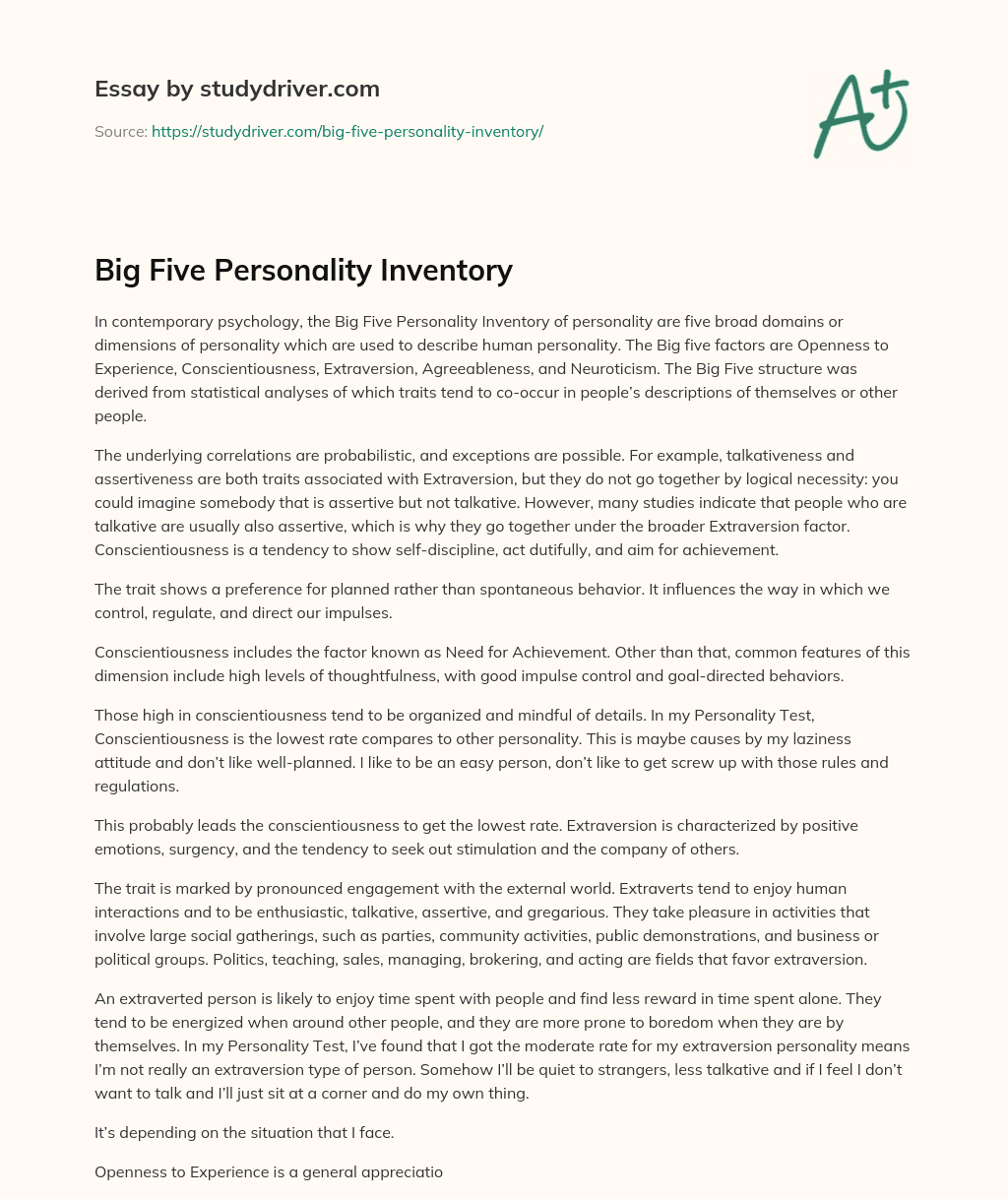 Big Five Personality Inventory essay