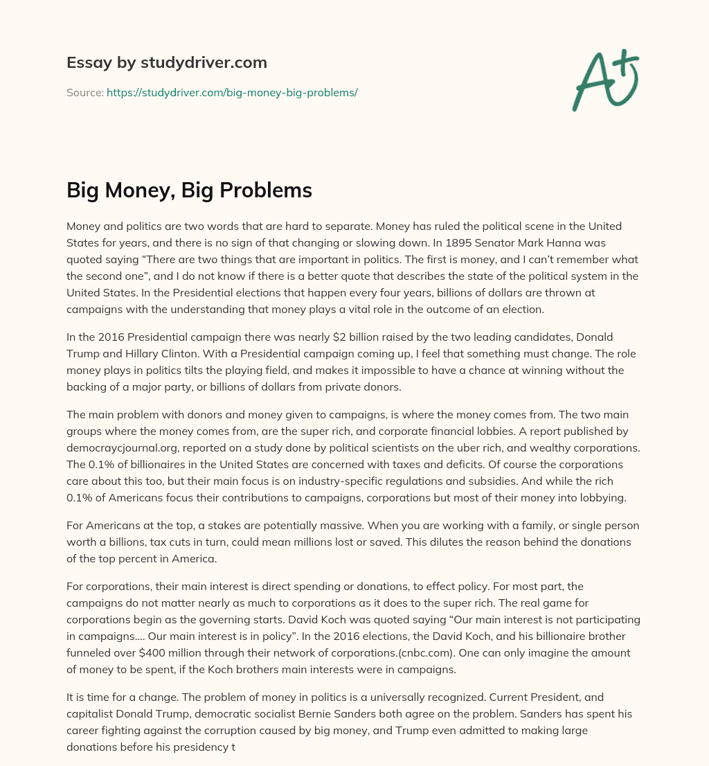 Big Money, Big Problems essay