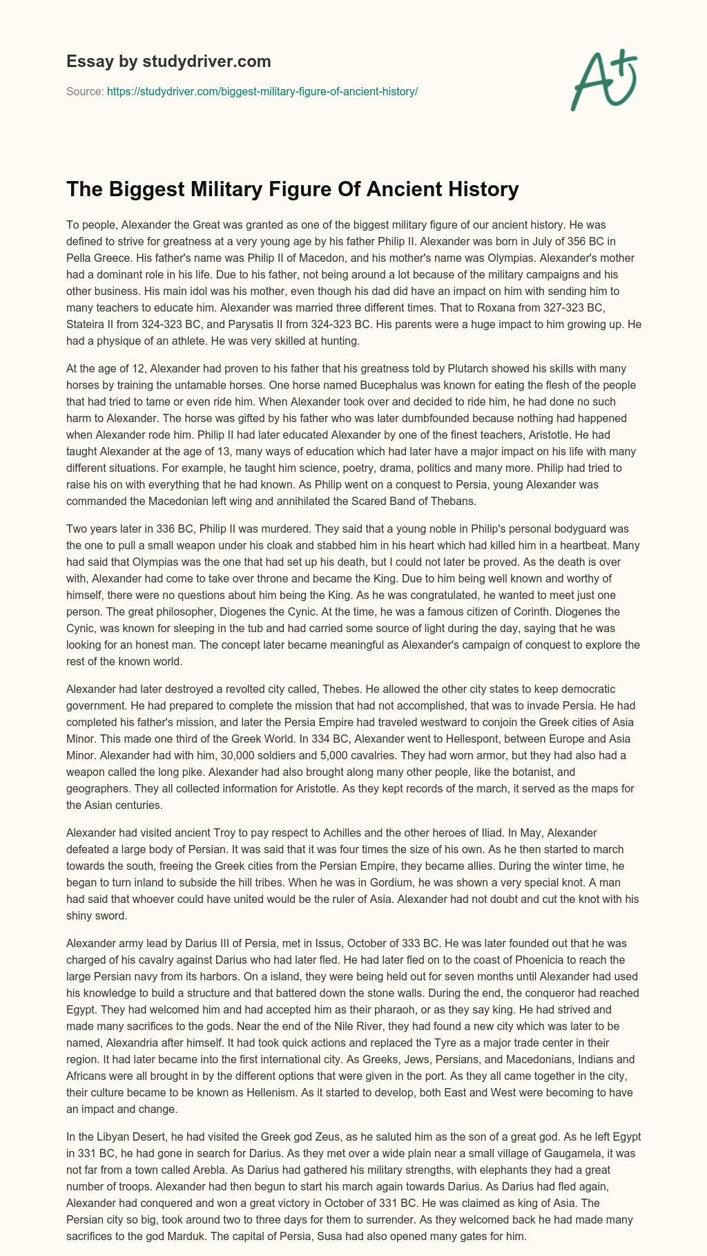 The Biggest Military Figure of Ancient History essay