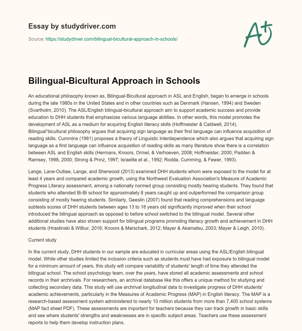 Bilingual-Bicultural Approach in Schools essay