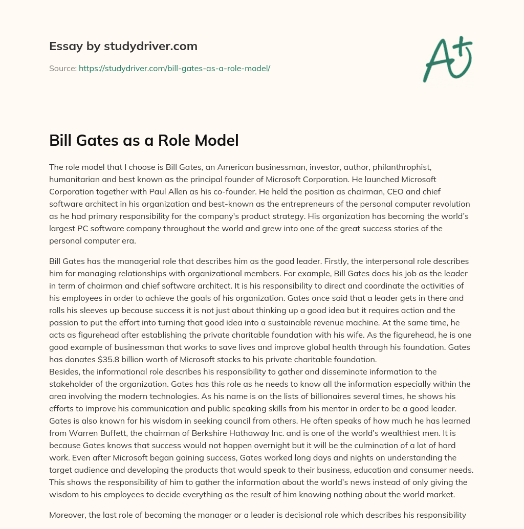 Bill Gates as a Role Model essay