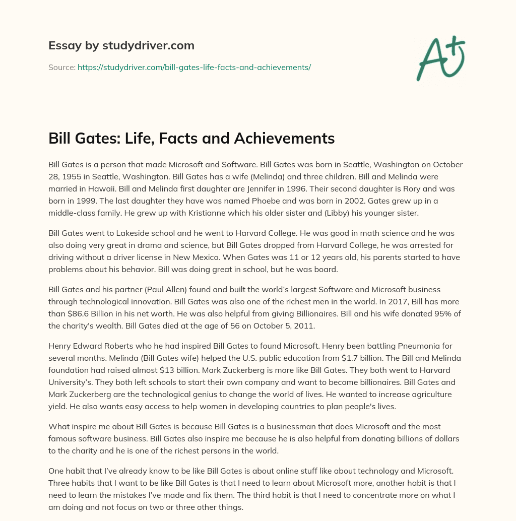 Bill Gates: Life, Facts and Achievements essay