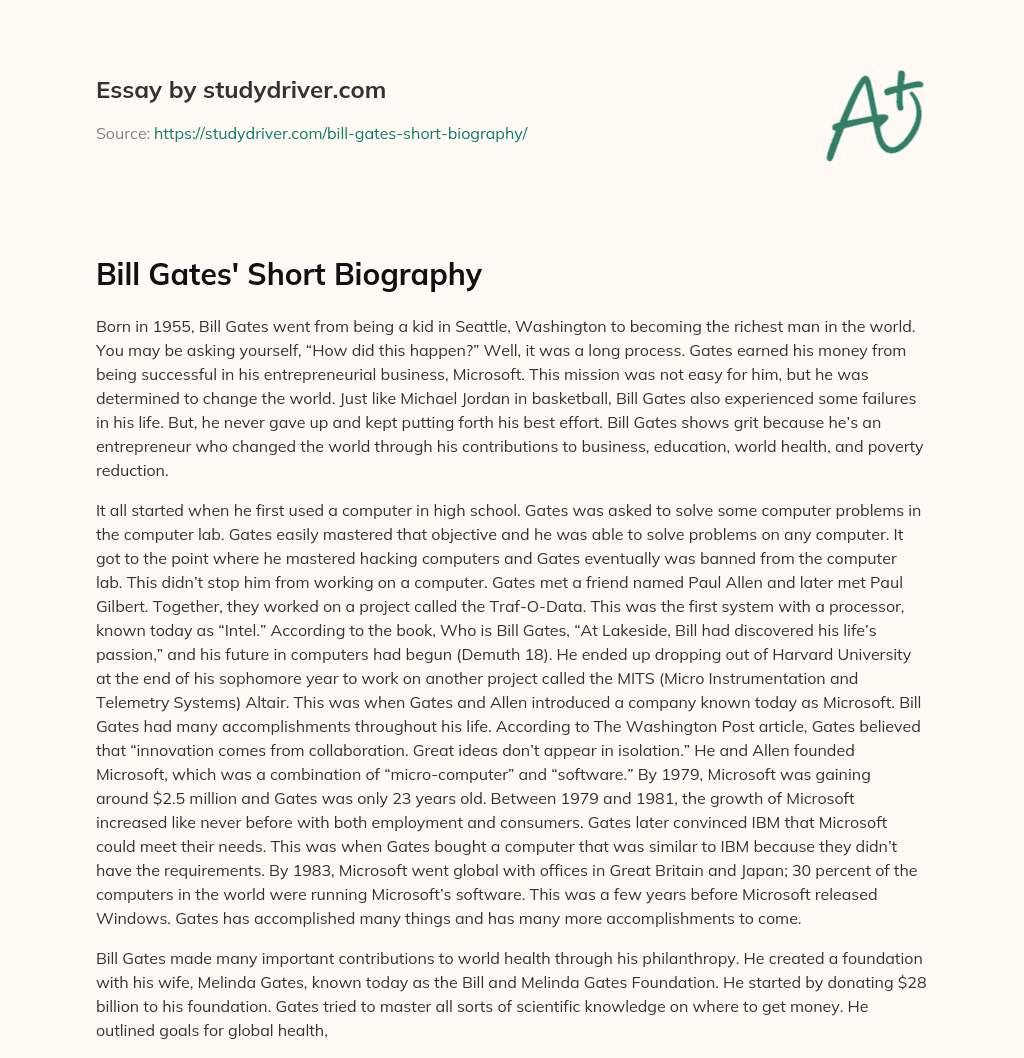 Bill Gates’ Short Biography essay
