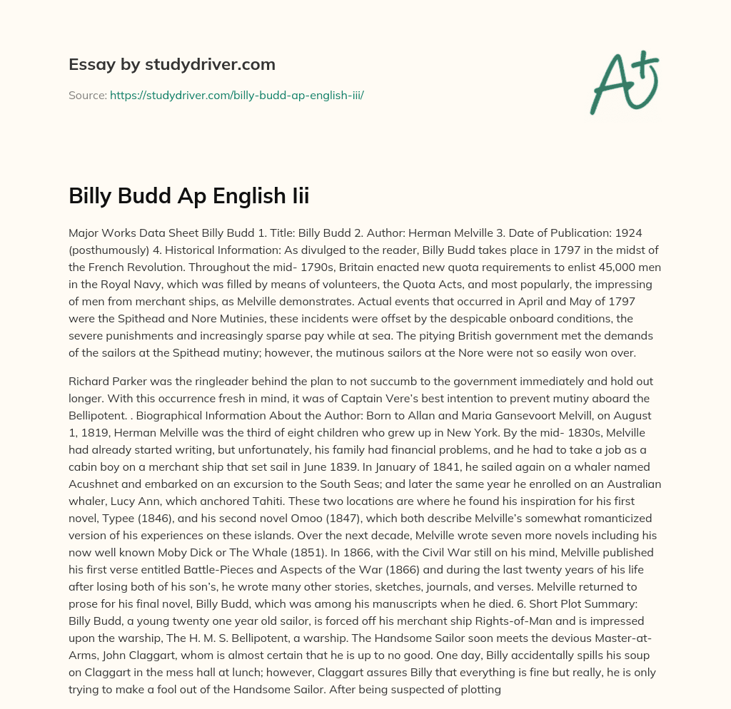 Billy Budd Ap English Iii essay