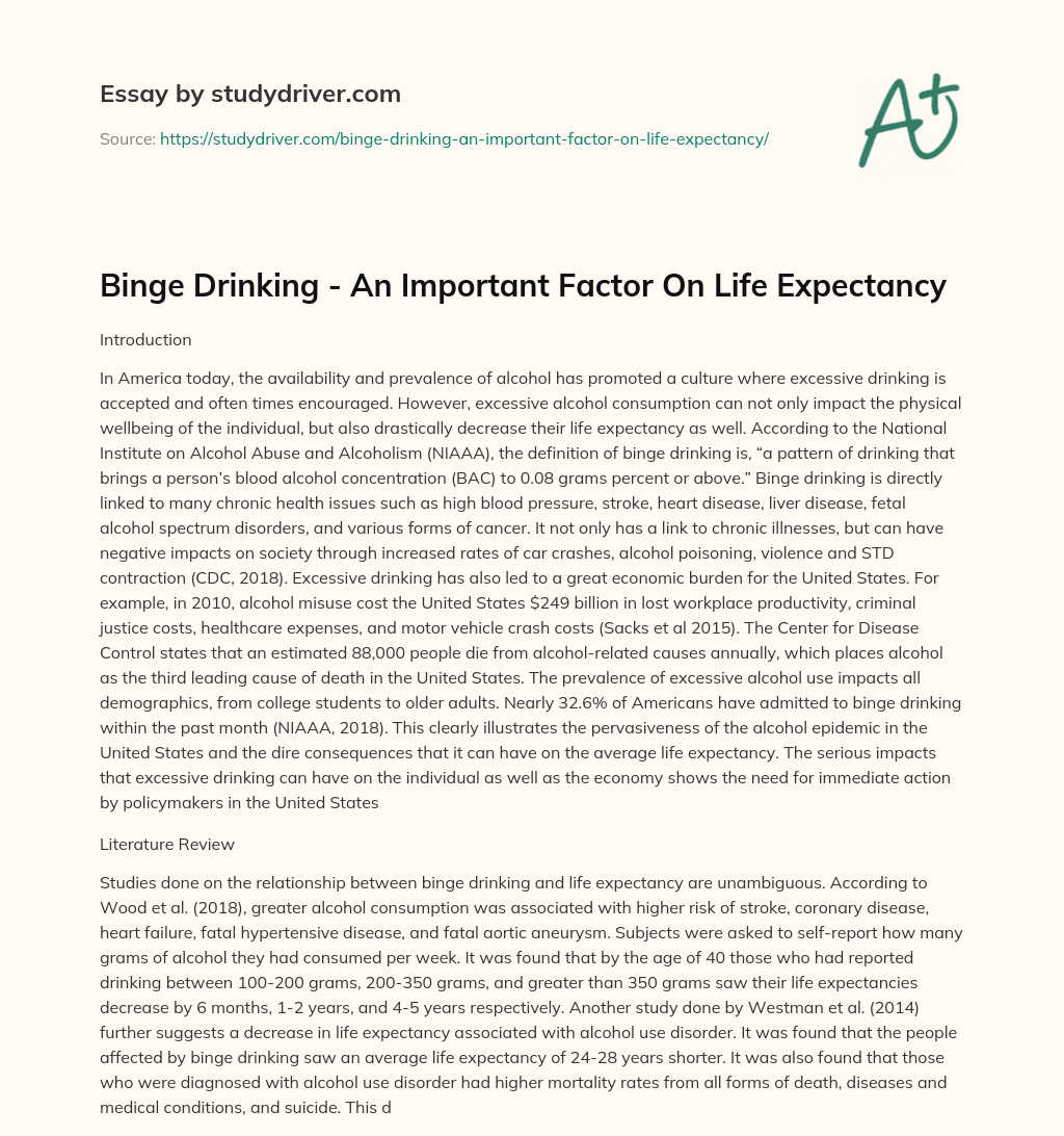 Binge Drinking – an Important Factor on Life Expectancy essay