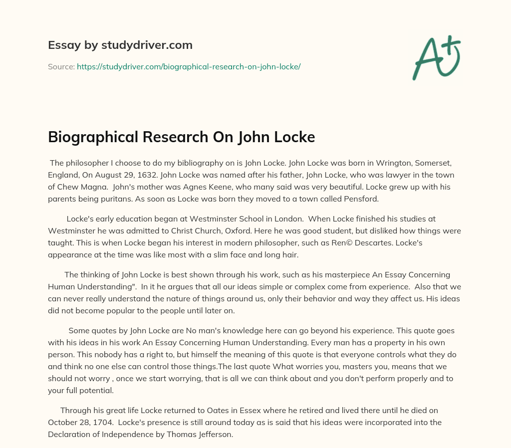Biographical Research on John Locke essay