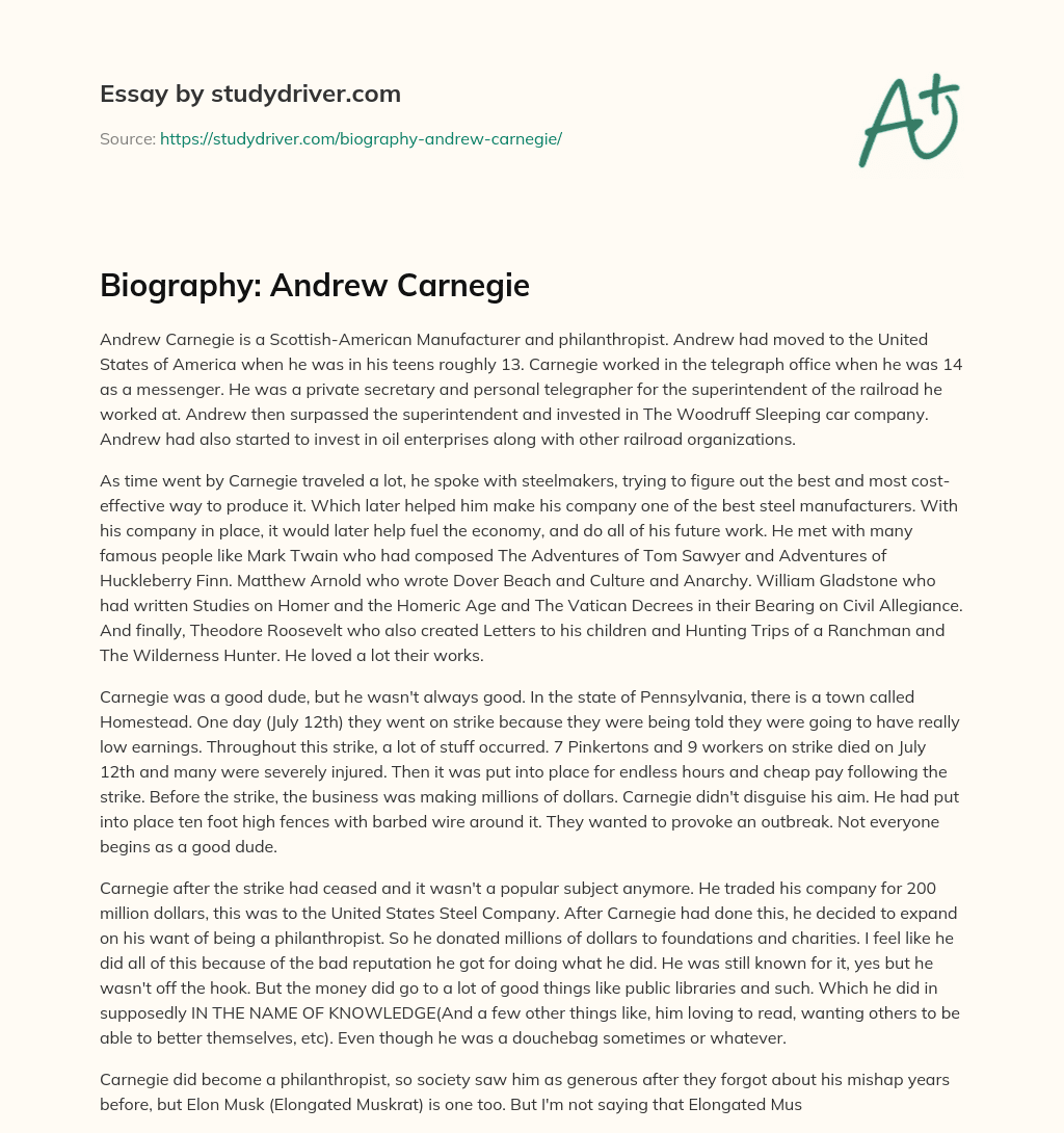 Biography: Andrew Carnegie essay