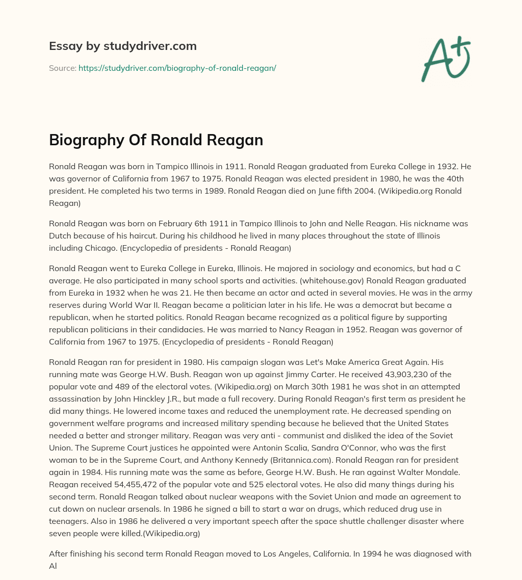 Biography of Ronald Reagan essay